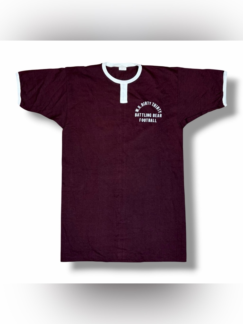 Vtg 50s 60s Champion Burgundy Ringer Henley Football Cotton T-Shirt Sz L